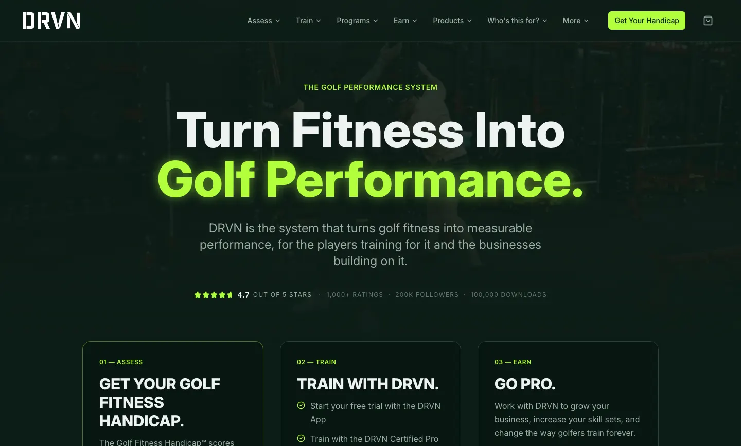 DRVN Golf website on a laptop
